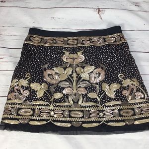 Black Mini Skirt With Floral Gold Bronze Sequins